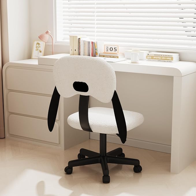 Puppy Shaped Back Kids Desk Chair, Adjustable Comfy Swivel Computer Chairs with Wheels for Kids, Cute Girls Students Vanity Chair for Bedroom Study