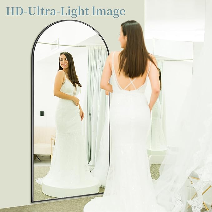 Full Length Mirror with Stand, 71"x26" Arched Full Body Mirror, Large Stand Up Mirrors, Aluminum Frame Floor Standing Mirrors, Freestanding Hanging Leaning Mounted for Bedroom Living Room, Black