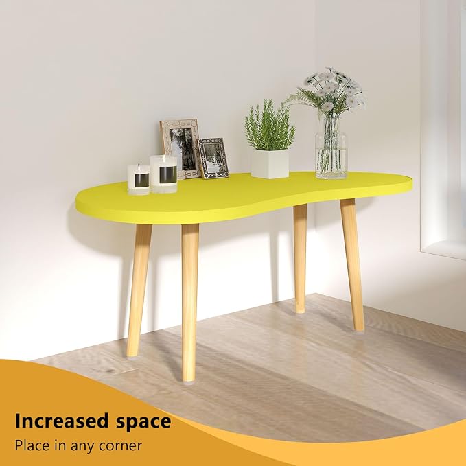 Mango Coffee Table Low Table with 4 Solid Wood Sturdy Legs, Floor Table Desk for Sitting on The Floor, Storage and Living Room Furniture (Yellow)