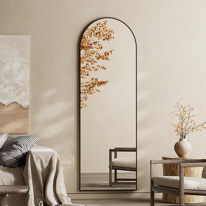 Koonmi 21x56 inch Arched Full Length Mirror, Black Large Floor Mirror with Aluminum Alloy Frame, Standing Hanging or Leaning Wall-Mounted Full Body Mirror for Living Room and Bedroom