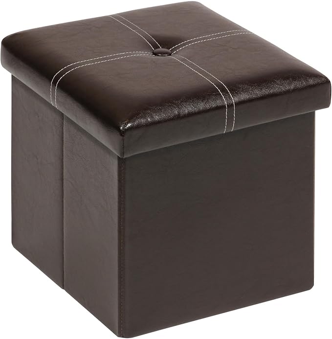 B FSOBEIIALEO Folding Storage Ottoman, Faux Leather Footrest Seat Coffee Table Toy Chest Kids, Brown 11.8"x11.8"x11.8"