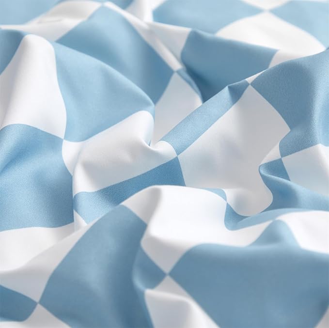 Blue and White Checkered Comforter Set Twin Comforter Set Lightweight Twin Bedding Set 3 Pieces Includes 1 Checkered Comforter (68"x90") and 2 Pillowcases (20"x26")