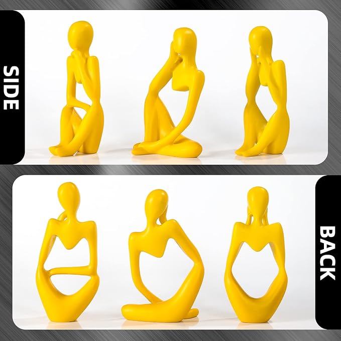 Thinker Statue Gold Decor Abstract Art Sculpture, Golden Resin Collectible Figurines for Home Living Room Office Shelf Decoration,Great Gifts Ideas (Yellow)