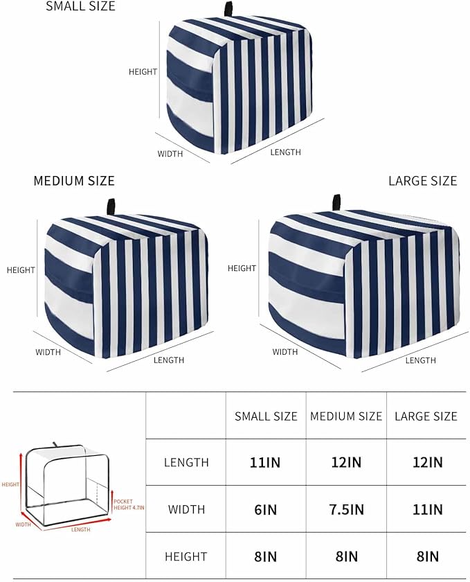 Toaster Cover 2 Slice Navy Blue Stripes Toaster Oven Cover with Pockets Blue Vertical Striped Dustproof Bakeware Protector Small Kitchen Appliance Dust Covers and Fingerprint Protection for Women
