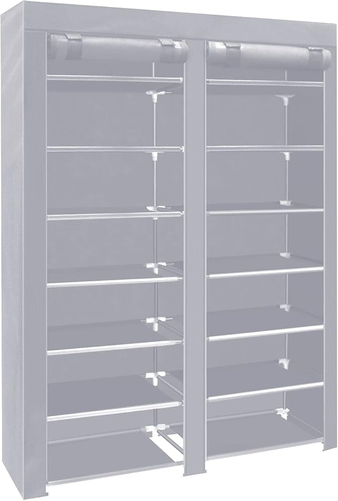 ERONE Shoe Rack Storage Organize, 28 Pairs Portable Double Row with Nonwoven Fabric Cover Shoe Shelf Cabinet for Closet