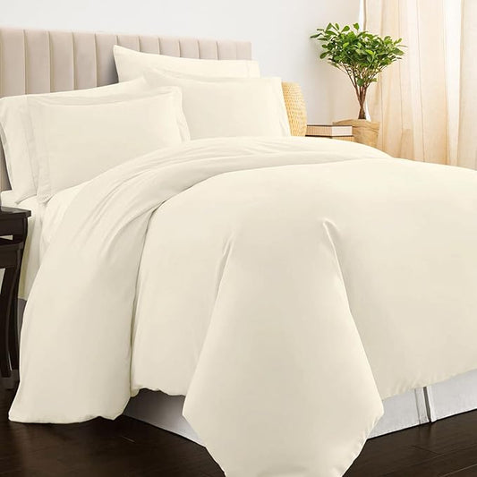 Pizuna Pure 100% Cotton Twin Duvet Cover Set, Luxurious 400 Thread Count Long Staple Cotton Sateen Weave with Button Closure (Combed Ivory Cotton Duvet Cover Twin)