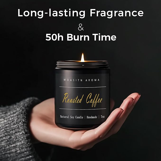 MOASITN Roasted Coffee Highly Scented Candle for Home|Organic Soy Candel| Handmade Long Lasting Aromatheraphy Jar Candles| Gift for Women,Men for Relaxing,Housewarming,Autumn|7oz