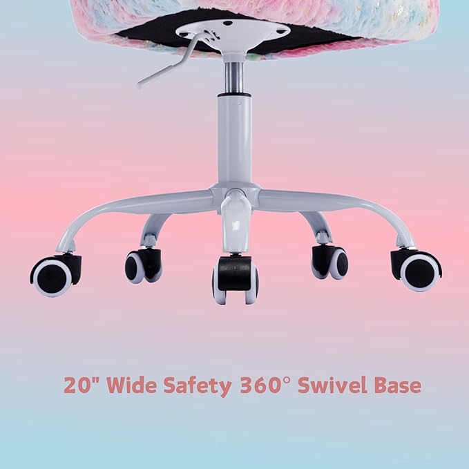 LukeAlon Kids Adjustable Desk Chair, Furry Study Chair with Swivel Base Cute Upholstered Faux Fur Reading Chair with Arms for Girls Children, Colorful