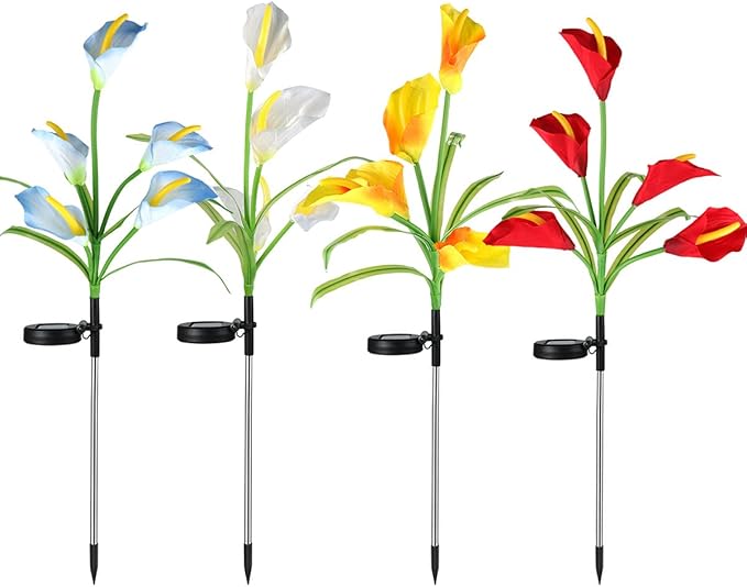 Veesee Solar Garden Lights - Outdoor Stake Lights with Calla Lily Design, Decorative for Lawn, Yard, Patio & Landscape (White, 2Pack)