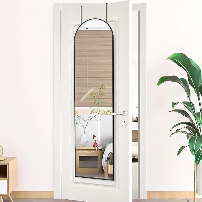 57x16 Door Hanging Full Length Mirror, Floor Stand (Height 5.7ft just Body in1.3ft) / Wall Mounted Metal Frame Arch Dressing Mirrors for Bedroom Living Room 57 inch Black