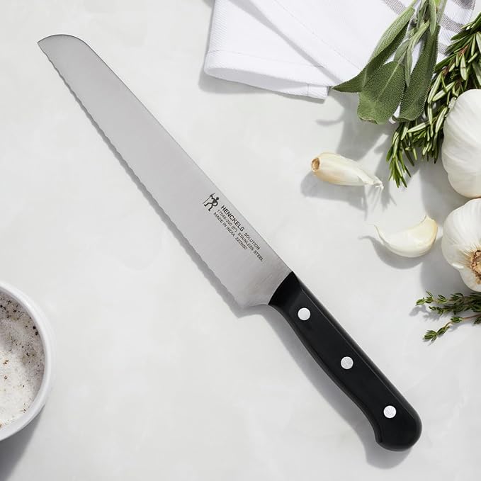HENCKELS Solution Razor-Sharp 8-inch Bread Knife, Cake Knife, German Engineered Informed by 100+ Years of Mastery, Black/Stainless Steel