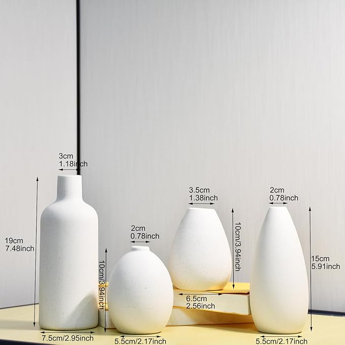 Vase Set of 4,White Decorative Vases for Home Decor,Bedroom,Farmhouse,Study Room,Living Room Decor Ceramic Small Vases Modern Dry Flower Vase