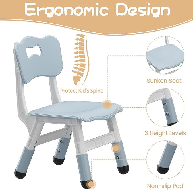 GarveeHome Kids Table and 4 Chairs Set, Height Adjustable Toddler Table and Chair Set, Graffiti Desktop, Children Study Table for Home Daycare Preschool for Ages 2-8