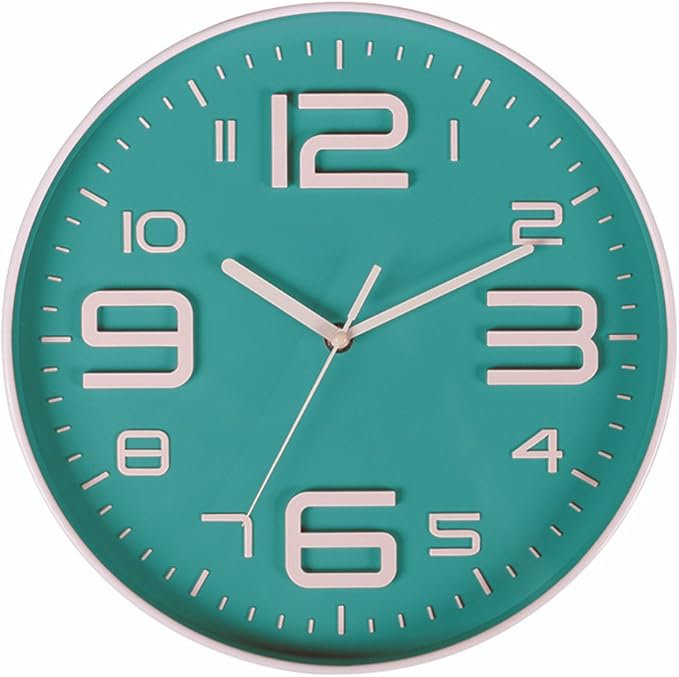 Zaoniy Non-Ticking Silent Quartz Wall Clock with Big 3D Number Modern Design Quiet Sweep Movement Indoor Decorative for Living Room Kitchen Wall Clocks Battery Operated 10-Inch (Bluegreen)
