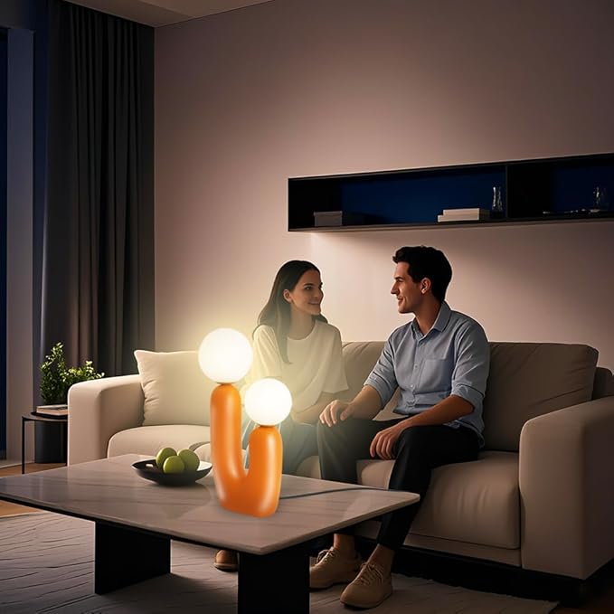 Nightstand Lamps, Modern Cactus Lamp, Dimmable Resin Table Lamp, Suitable for Living Room, Bedroom, Bedside Table (Orange)