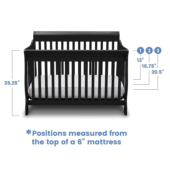 Delta Children Canton 4-in-1 Convertible Crib - Easy to Assemble, Ebony Black
