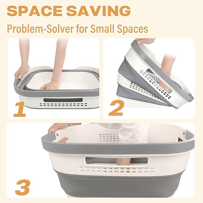 43L(11.5Gallon) Collapsible Laundry Basket with Handles, Foldable Laundry Basket Plastc,Pop Up Tall Storage Container/Organizer/Clothes Hamper for Laundry (Grey,1 Pack)