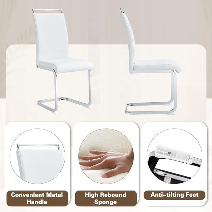 51“ Small Glass Dining Table Set for 4,0.31”Thick Tempered Glass Table Top with 4 Chrome Plate Metal Legs,4 PU Leather Dining Chairs,Modern Kitchen Dinner Room Table Set,for Kitchen Room