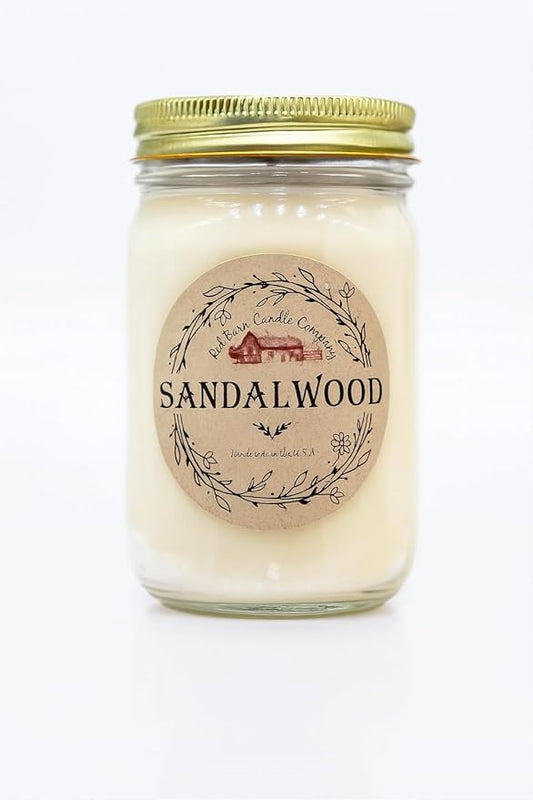 Sandalwood Aromatherapy Candle 12 oz | 100% All-Natural Soy Wax & Essential Oil Infused | 60+ Hour Burn Time | Pet Safe + Smoke Odor Eliminating | Handmade in U.S.A. | Non-Toxic Candles