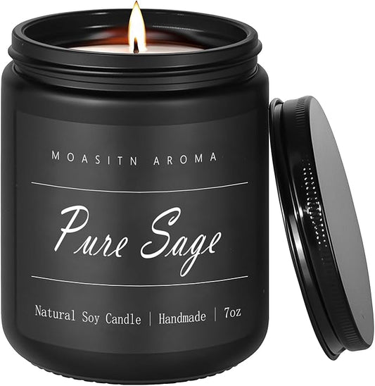 MOASITN Pure Sage Highly Scented Candle for Home|Organic Soy Candel| Handmade Long Lasting Aromatheraphy Jar Candles| Gift for Women,Men for Relaxing,Housewarming,Autumn|7oz