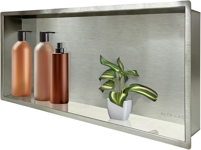 Shower Niche Lightweight Stainless Steel Easy Install Tile Needed Wall Niche Recessed Shower Shelf for Bathroom Storage (Brushed Stainless, 13"x25")