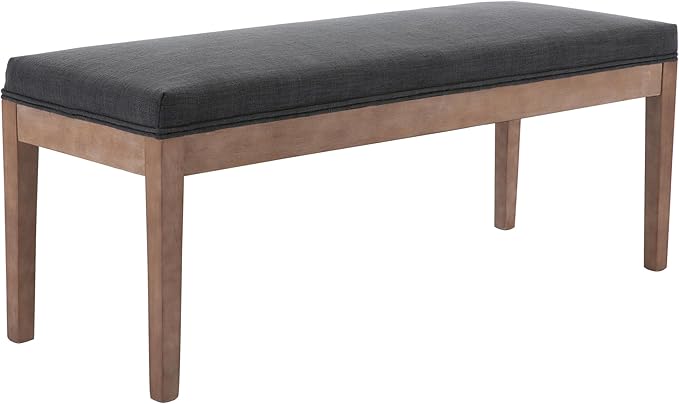 Upholstered Entryway Bench Farmhouse Shoe Benches for Hallway Porch Bedroom Bench for End of Bed Dining Bench for Dining Table Dining Room Kitchen Window with Wood Legs, Linen, Charcoal