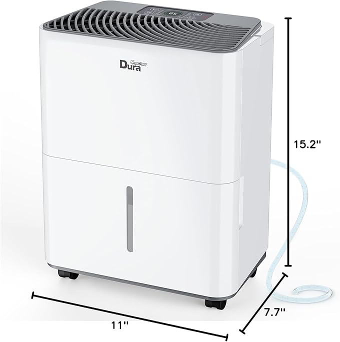 DuraComfort Dehumidifier For Bathroom with Hose,Up to 1500 Sq.Ft 25 Pints Compact Dehumidifier for Room,Specifically designed for Bedroom,Bathroom,Closet,Kitchen,RV,Basement,White