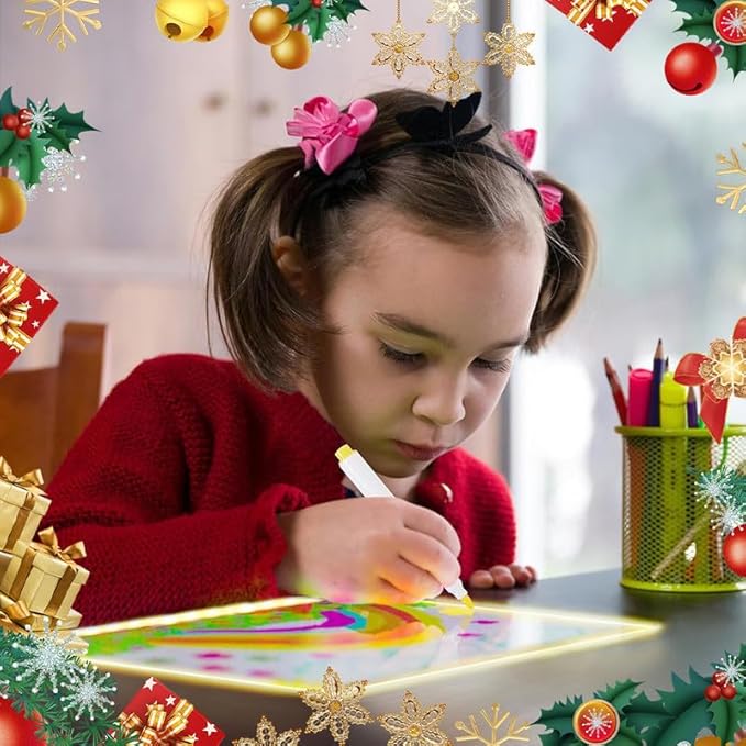 LED Note Board with Colors, Light Up Acrylic Message Board, Led Drawing Board, Illuminated Acrylic Notepad with Adjustable Stand and 7 Pens (5.9" × 5.9")