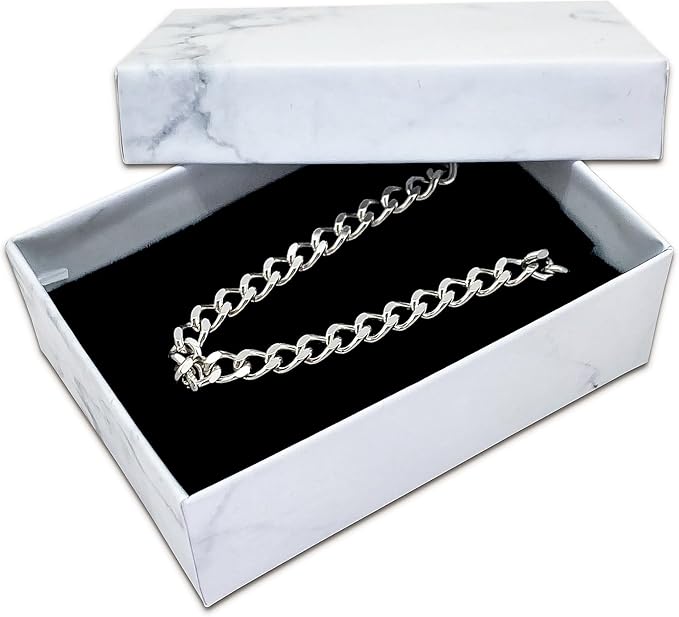 TheDisplayGuys - 24-Pack Cardboard Kraft Paper Jewelry Gift Boxes w. Velvet Padding - Necklace/Pendant - Marble White - #32 (3.3" x 2.3" x 1.0")