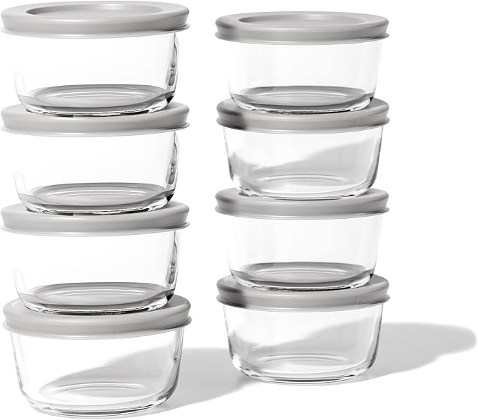 16-Piece Glass Food Storage Containers Set (8 Containers + 8 BPA-Free Lids) | 7-Ounce, Leakproof | Microwave, Freezer, Oven & Dishwasher Safe | Ideal for Meal Prep & Pantry Organization