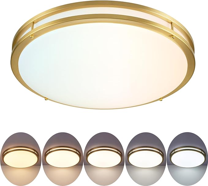 24 inch Gold Ceiling Light Fixture 48W, LED Dimmable Close to Ceiling Light Fixture 5CCT, Modern Flush Mount Ceiling Light for Living Room, Bedroom, Bathroom, Kitchen