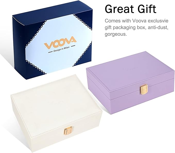 Voova Jewelry Box Organizer for Women Girls, 2 Layer Large Men Jewelry Storage Case, PU Leather Display Jewellery Holder with Removable Tray for Necklace Earrings Rings Bracelets,Vintage Gift,Lavender