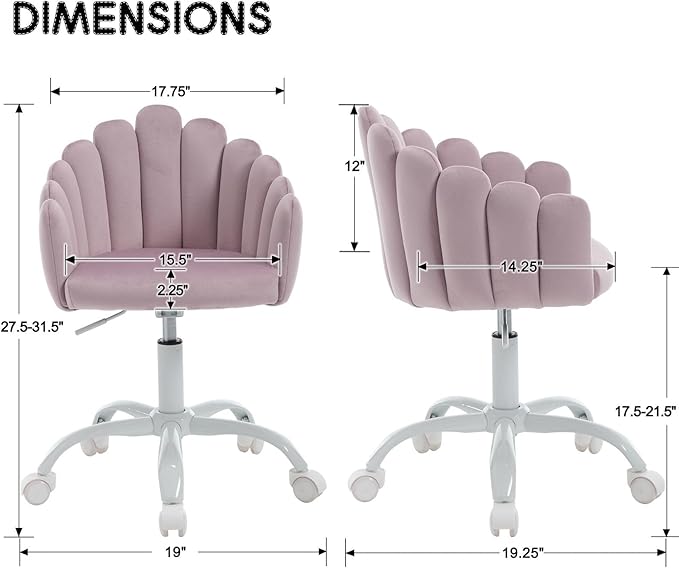 LukeAlon Kids Cute Swivel Desk Chair, Velvet Child Study Chair with Rolling Wheels and Arms, Comfy Upholstered Height Adjustable Teen Vanity Chair for Home Bedroom School, Purple