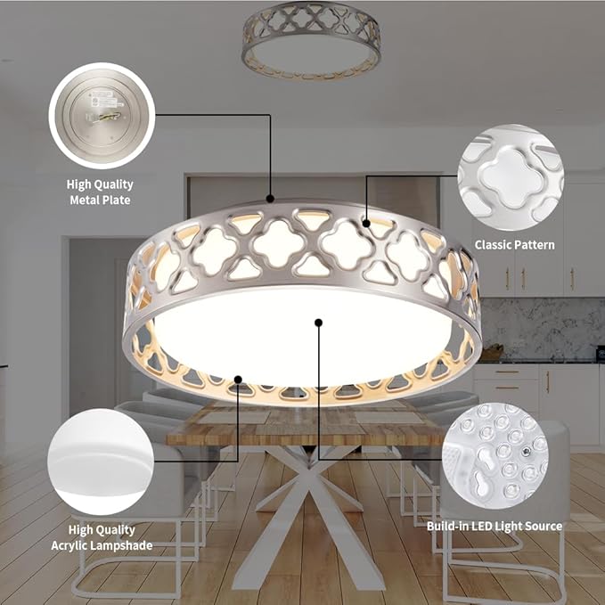 Flush Mount Ceiling Light, LED Light Fixture Ceiling Mount with Brushed Nickel Finish, 12inch 3000K/3500K/4000K/5000K/6000K Dimmable Ceiling Light for Hallway, Bedroom, Laundry Room