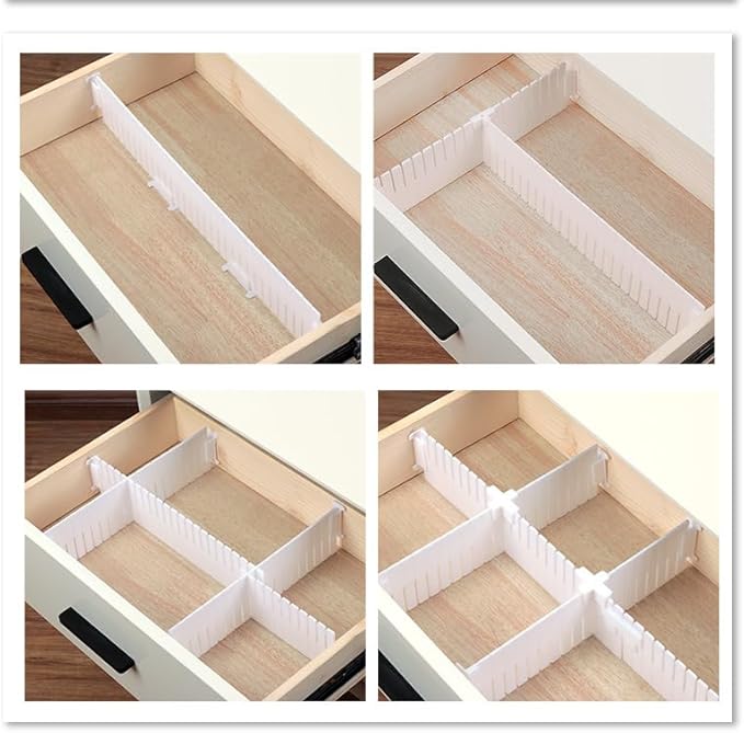 (Plastic Divider + Combination Accessories) Drawer Divider DIY Drawer Organizer No Cut Socks Medicine Cosmetics Small Items Underwear Tie Desktop Organizer (10 pcs 16x2.7 inches + 30 accessories)