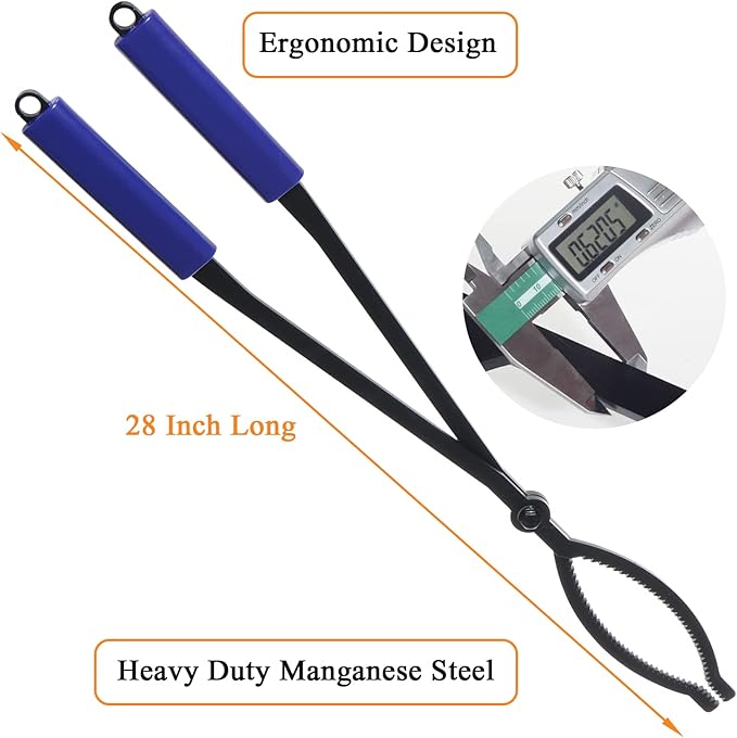 28" Firewood Tongs Log Grabber for Thick Logs Outdoor Indoor Camfire Firepit Bonfire Fireplace Tongs Heavy Duty Wrought Rustproof Safely Moves Firewood