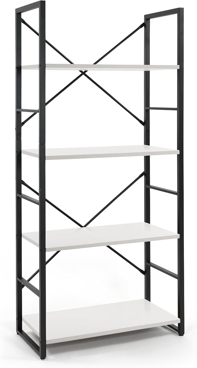 CAPHAUS 4 Tier Bookshelf, 24 Inch Width Free Standing Shelf, Bookcase Shelf Storage Organizer, Industrial Book Shelves for Home Office, Living Room, Kitchen, White Shelves & Metal Frame