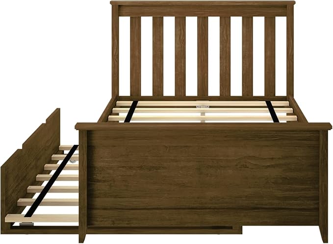 Max & Lily Twin Bed, Wood Bed Frame with Headboard for Kids with Trundle, Slatted, Walnut