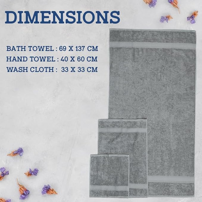 Casa Lino 100% Cotton Bath Towels Set of 4 (1 Bath Towel, 1 Hand Towel & 2 Wash Cloths) - Bathroom Towels and Washcloths Set - Complete Bathroom Set - Guest Room Essentials - (Silver Grey)