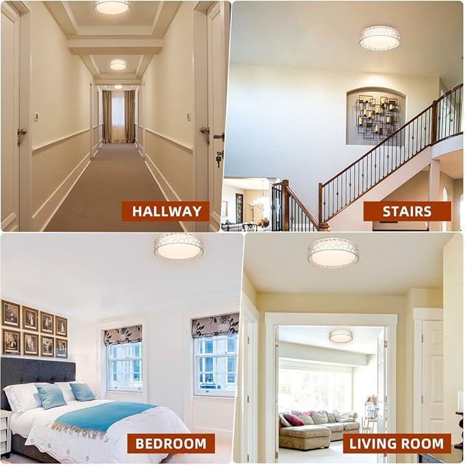 Light Fixtures Ceiling 2 Pack, 12 inch 15W 1100 Lumens Flush Mount Lights, Dimmable 3000K Warm White, ETL Listed for Kitchen, Hallway, Bedroom, Stairways (Metal Body and Acrylic Shade)