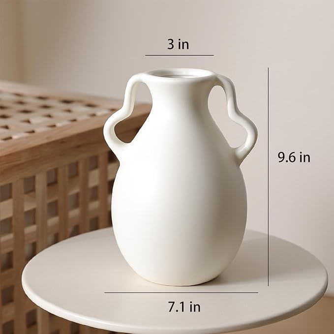 White Ceramic Vase, Suitable for Home, Living Room, Dining Table, Farmhouse, Office Decor, Bedroom, Table and Kitchen Shelf (White)