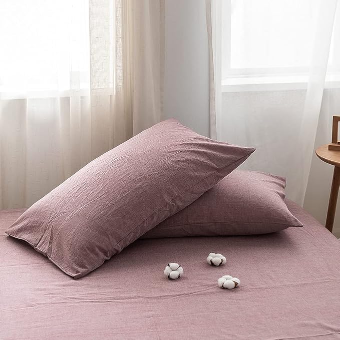 Face Two Face Bedding Duvet Cover Set100% Washed Cotton Duvet Cover Linen Like Textured Breathable Durable Soft Comfy(Full, Purple Bean Paste)