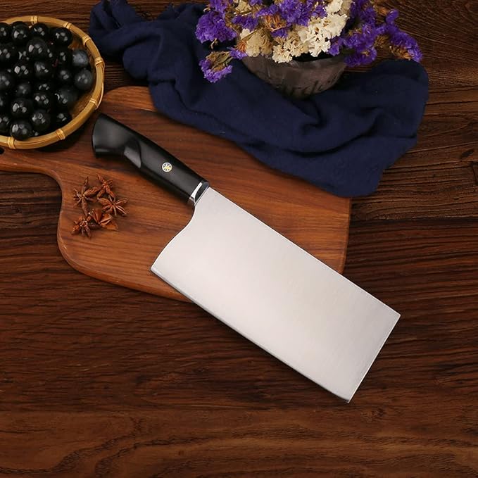 WILDMOK 7.5 Inch Cleaver Knife, Chinese Kitchen Knife, Pro Sharp Asian Chef Knife, 9Cr18MoV Stainless Steel with Ebonywood Handle - Fen Series