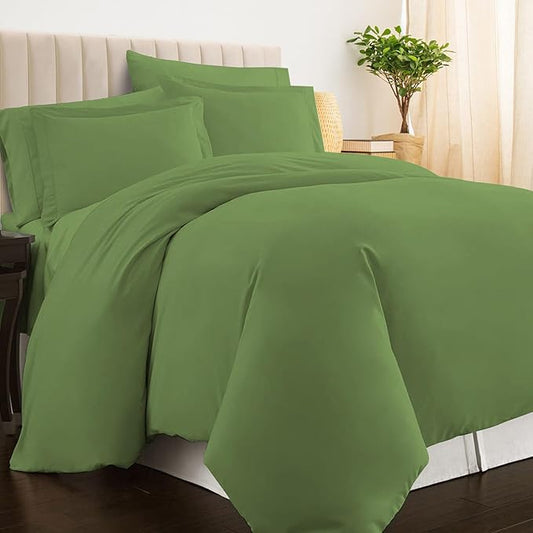 Pizuna Pure 100% Cotton King Duvet Cover Set, Luxurious 400 Thread Count Long Staple Cotton Sateen Weave with Button Closure (Combed New Green Cotton Duvet Cover King)