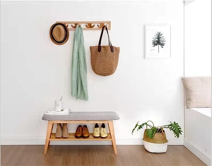 Bamboo Shoe Bench, Entryway Bench, 2 Tier Shoe Rack Bench (Nature,35.4'')