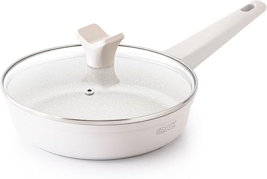 THE ROCK SOHO 8-Inch Non Stick Frying Pan with Lid–Nothing Sticks, Never Warps, Lasts Longer, Ceramic Non Toxic Skillet with Heat-Resistant Handle, PTFE PFOA & PFAS Free, Oven & Dishwasher Safe, Cream