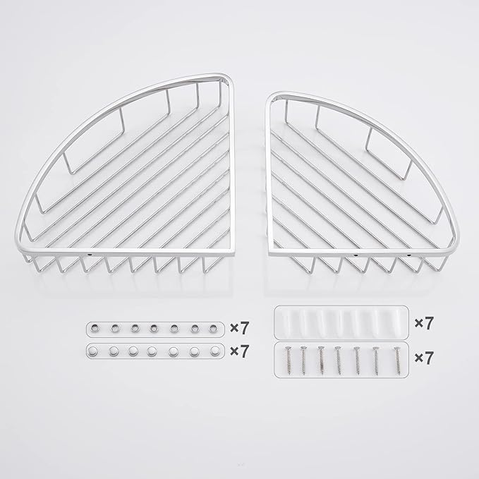 Corner Shower Caddy Organizer, SUS304 Stainless Steel Heavy Duty Rust-Proof Shelf Shampoo Holder, Wall Mounted Storage Rack for Bathroom Kitchen, 2 Packs Polished Chrome