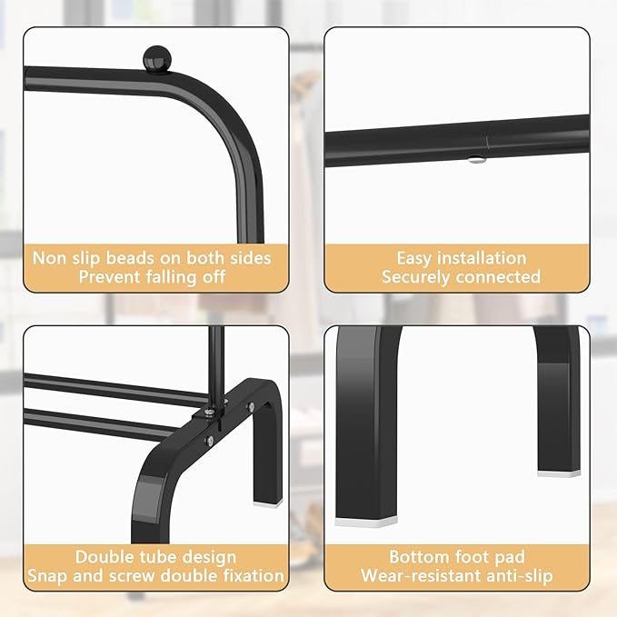 Clothes Rack Metal Clothing Rack with Bottom Shelf Garment Rack for Hanging Clothes Shirts Jeans and Coats Black