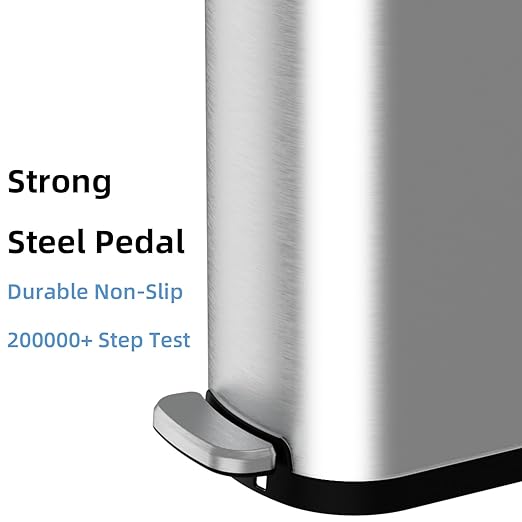 2.6 Gallon Slim Bathroom Trash Can with Soft Close Lid, 10L Stainless Steel Garbage Can with Removable Liner Bucket, for Narrow Spaces,Bathroom, Bedroom (Silver)