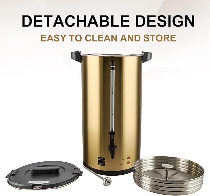 Commercial Grade Stainless Steel Coffee Urn 12L 50-Cup Double Wall Large Coffee Maker with Percolator Hot Water Dispenser for Catering Party Office Wedding
